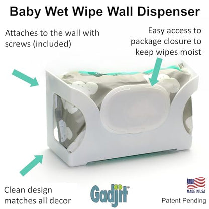 Gadjit Baby Wet Wipe Holder – Wall-Mounted WetWipe Dispenser Keep Wipes Easy-to-Reach with One-Handed Dispensing at Diapering, Potty-Training, Snack-time – Holds Up to 84-Count Pk – (White) - color: White