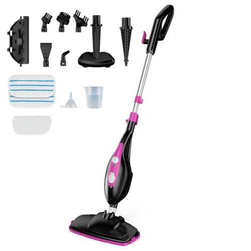 14-in-1 Steam Mop, 1550W Detachable Handheld Steam Cleaner for Floor Cleaning, 16.4 FT Cord, 2 Washable Pads, Multi-Purpose Floor Steamer for Hardwood, Carpet, Tile, Grout - color: Pink