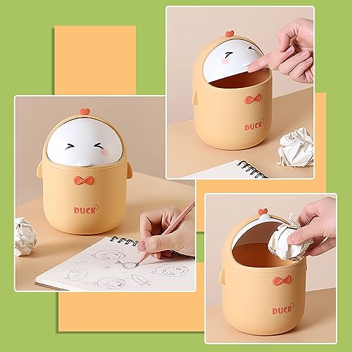 Cute Desktop Trash Can Wastebasket with 90 Trash Bags, Creative Mini Countertop Garbage Can with Lid, Small Plastic Storage Bin for Home Kitchen Dressing Office Kids Bedroom(Yellow) - color: Yellow