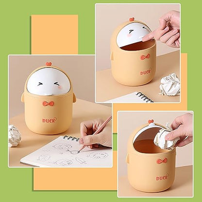 Cute Desktop Trash Can Wastebasket with 90 Trash Bags, Creative Mini Countertop Garbage Can with Lid, Small Plastic Storage Bin for Home Kitchen Dressing Office Kids Bedroom(Yellow) - color: Yellow