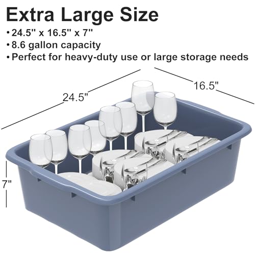 DUNCHATY 8.6 Gallon (33L) Plastic Bus Tubs - Extra Large Commercial Grade Utility Box and Wash Basin Boxes for Restaurant Kitchen Organization and Storage - 24.5" L x 16.5" W x 7" H (8.3Gal/33L)