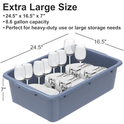 DUNCHATY 8.6 Gallon (33L) Plastic Bus Tubs - Extra Large Commercial Grade Utility Box and Wash Basin Boxes for Restaurant Kitchen Organization and Storage - 24.5" L x 16.5" W x 7" H (8.3Gal/33L)