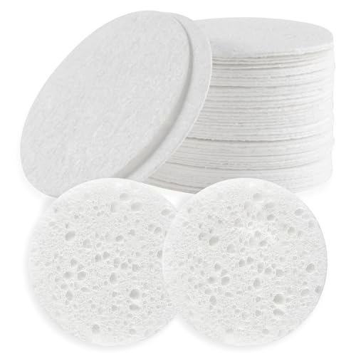 50-Count Facial Sponges Compressed Natural Cellulose Sponge Round Shape Face Sponge for Face Cleansing Exfoliating and Makeup Removal, White - color: 50- Pack White