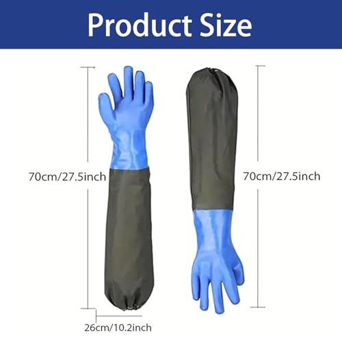 2Pair PVC Chemical Resistant Long Rubber Gloves Elbow Length,Heavy Duty Waterproof Gloves For Dishwashing Cleaning Chemical Pool Pond Acid Work, 25 Inches, Large-(Blue)