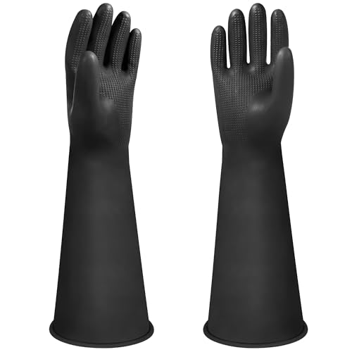 16" Chemical Resistant Gloves, Black Safety Work Heavy Duty Rubber Gloves, Long Waterproof Rubber Industrial Safety Glove for Cleaning, Gardeing,Dishwashing - color: 16 Inch