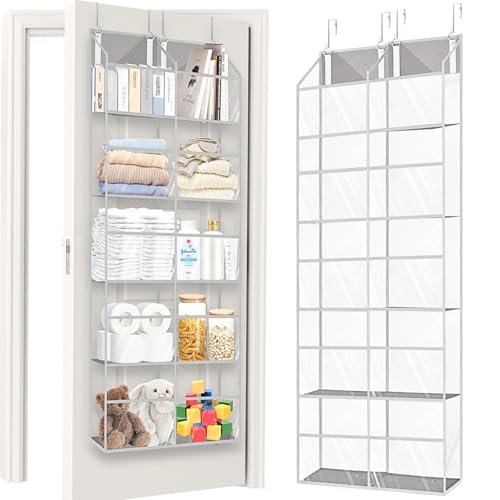 Over the Door Organizer 5 Tiers,Extra Large Behind Door Storage of 10 Compartments,50 lbs Weight Capacity Over the Door Storage, Clear Door Hanging Organizer for Closet, Diaper Organizer - color: Clear - 5 Tiers