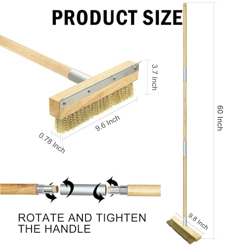 Pizza Oven Brush Brass Bristles with Steel Scraper 60 Inch Long Wood Handle Outdoor Pizza Oven Tool - size: 60 Inch Long