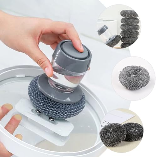 NOLITOY 1Set Hydraulic Palm Cleaning Brush Versatile Kitchen Scrubbing Tool for Dishes Pots Surfaces Refillable Soap Dispensing Feature Durable Bristles for Non Stick Cookware