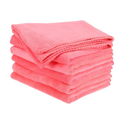 HARFINGTON 6 Pack Microfiber Cleaning Cloth, 24" x 12" Multi-Functional Cleaning Towels Reusable Absorbent Rags for Car Wash Kitchen Household Window Clean, Rose Red - color: Rose Red, size: 24" x 12"