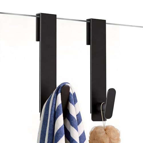 Shower Door Hooks 8 Inch,Extended Heavy Duty Shower Hooks for Towels,Over the Towel Hooks for Bathroom Frameless Glass Door (Black,2 Pack) - color: Black, size: 8 Inch-For 3/8" Thick Glass (2 Pack)