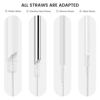 10 Pack Reusable Straw Cleaner Brushes, Assorted Sizes with Extra Long Stainless Steel Handles & Flexible Nylon Bristles, Straw Brush Cleaner for Tumblers, Sippy Cups, Bottles, Pipes & Tubes (White) - size: 8.2 inch white assorted