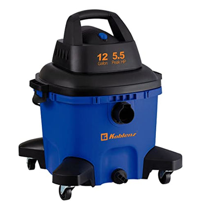 Koblenz WD-12 L4 Wet Dry Vacuum Cleaner, 12 Gallon 5.5 PHP, 3-in-1 Suction & Blower, 32 ft Reach, Drain Plug, Large Vacuum Cleaner for Car, Shop Vacuum Wet and Dry, Click-N-Lock Hose, Blue/Black - size: 12 Gallon 5.5 HP