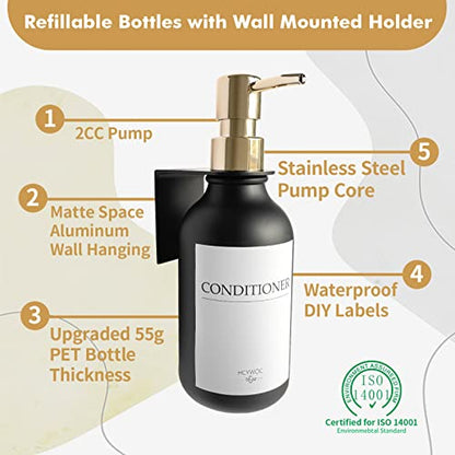Shampoo Dispenser for Shower Wall, Shampoo and Conditioner Dispenser with 16 Waterproof Labels, No Drill Shower Soap Dispenser Bathroom, Shower Soap Dispenser Wall Mounted,17oz, 3 Pack, Gold Black - color: 1-black Bottle + Gold Pump