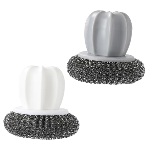 SOLUSTRE 2Pcs Wire Ball Kitchen Scrubber with Anti-slip Handle Spiral Design Dish and Pot Cleaning Brushes for Thorough Stain Removal in Home Kitchens