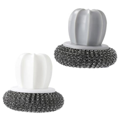 SOLUSTRE 2Pcs Wire Ball Kitchen Scrubber with Anti-slip Handle Spiral Design Dish and Pot Cleaning Brushes for Thorough Stain Removal in Home Kitchens