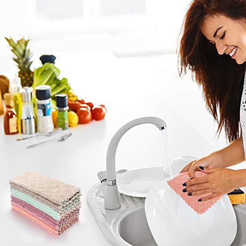 kimteny Cleaning Cloths Kitchen Towels Microfiber Washcloths Lint Free Dish Cloth Reusable Dishtowels Household Super Absorbent Fast Drying, 10"x10", Pack of 5 (Pink-Grey) - color: Pink-grey
