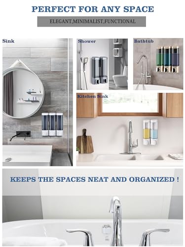 RANKADO Luxury Shower Soap Dispenser Bathroom with Tray,Drill Free Shampoo and Conditioner Dispenser with Mounting Tapes,Shower Soap Dispenser with Labels,Shampoo Dispenser for Shower Wall (Gold) - color: 300ml X 3（gold）