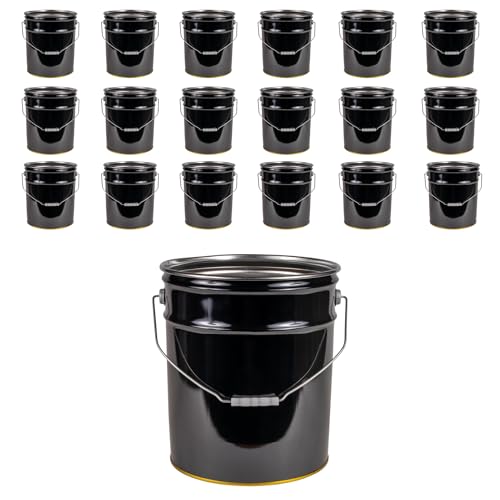 ATERET 5 Gallon Black Metal Bucket, Heavy Duty Durable Steel Open Head Pail with Handle for Outdoor and Household Use (18 Pack - Bucket Only) - size: 18pk - 5 Gal