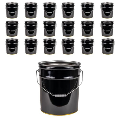 ATERET 5 Gallon Black Metal Bucket, Heavy Duty Durable Steel Open Head Pail with Handle for Outdoor and Household Use (18 Pack - Bucket Only) - size: 18pk - 5 Gal