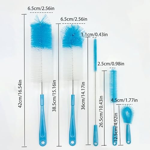 8 Pack Bottle Brush Cleaner, 16 Inch Stainless Steel Long Handle Water Bottle Brush Cleaner,5 in 1 Small Bottle Brush for Cleaning Narrow Neck Sports Bottles,Cup Cover,Baby Bottles,Wine Decanter