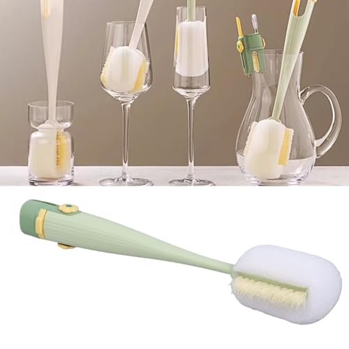 RiToEasysports Bottle Brush 5 in 1 Water Bottle Cleaner Brush with PP ABS Nylon Silicone and 304 Stainless Steel, Crevice Sponge U Shape Straw Brushes with Stand Base for Cups Lids (Green) - color: Green