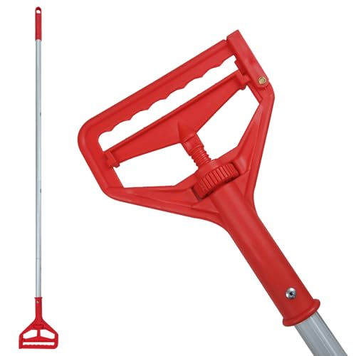 Mop Handle Commercial Heavy Duty Commercial Mop Handle Mop Pole & Mop Stick Replacement Aluminum Industrial Mop Handle with Threaded Clamping Device, Suitable for Cotton & Fiber Mop Heads - color: Red