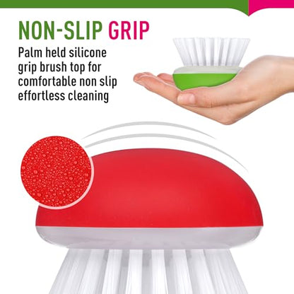 Vegetable Brush Scrubber for Food – 2Pcs Set Fruit and Veggie Brush – Silicone Top and Ultra-Strong Bristles Potato Scrubber – Palm Held Ergonomic Design – Easy to Clean – Red and Green