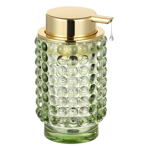 Glass Liquid Soap Dispenser, Refillable Liquid Dispenser with Gold Pump, Hand Soap Dispenser for Bathroom Kitchen, Modern Home Bathroom Decor （Liquid Type/Green） - color: Liquid Type/Green