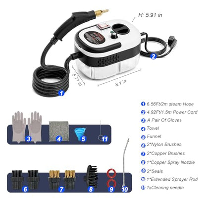 Portable High-Pressure Handheld Steam Cleaner, 14-Piece Accessories, 6 Steam Levels, 15s Heat-Up,chemical-free Cleaning Tile, Grout, Dirt, Grease & Car Detailing(white＆Black) - color: white