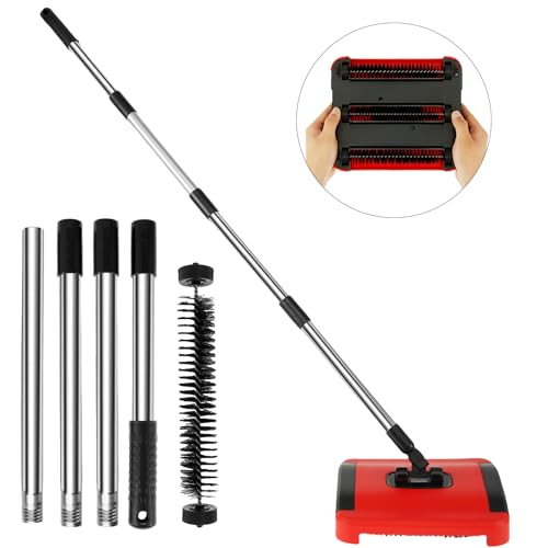BS Carpet Floor Sweeper with Horsehair Manual Carpet Sweeper Cleaner Non-Electric Carpet Broom Sweeper Efficient Hand Push Carpet Sweeper Rug Roller Brush Push for Cleaning Pet Hair Loose Debris Lint