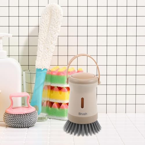 FOMIYES Soap Dispensing Dish Scrubber Brush for Kitchen Sink Cleaning Palm Handle Pot and Pan Brush with Built-in Soap Dispenser for Efficient Kitchen Cleaning
