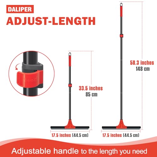 Floor Squeegee with 18'' Silicone Rubber Scraper Head and 58'' Long Adjustable Handle, Heavy Duty Shower Squeegees for Concrete Floor, on Multi-Surface Tile Glass Pool Garage Cleaning