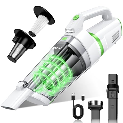 AHNR Handheld Vacuum Cordless, 16000PA Powerful Suction Hand Held Vacuum Cordless Rechargeable with LED Light & 2 HEPA Filters, Portable Car Vacuum Cleaner High Power for Car Home Office - color: White & Green