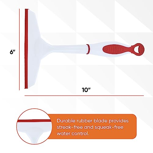 Superio 6” Window Squeegee with Grip Handle and Hanging Hook. (Red) - color: Red