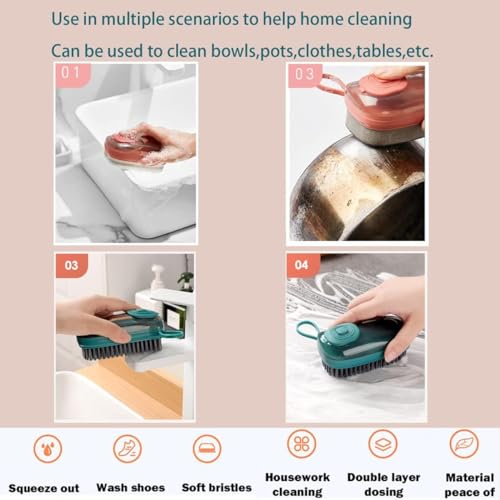 Brush with Soap Dispenser, Good Srubber Cleaner for Dish Sink Pan Pot Washing and Cleaning, Bathroom, Kitchen, Soft Laundry Clothes and Shoes Scrubbing Brush(Green) (Green) - color: Green