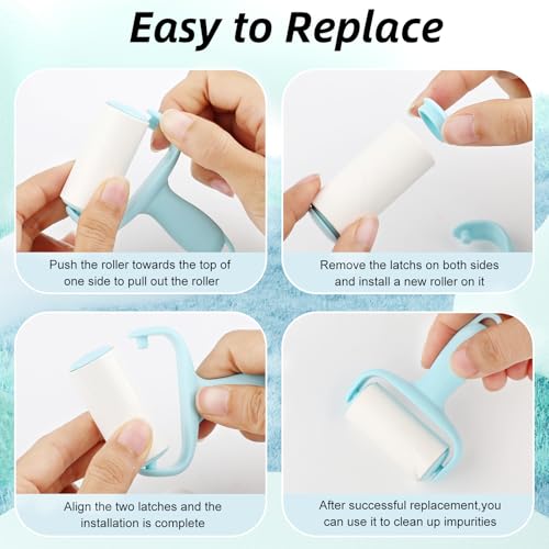 Blue Mini Lint Roller Travel Size,Reusable Lint Brush,Dog Cat Hair Remover with Ergonomic Handle and 3 Refills (90 Sheets) - color: Blue