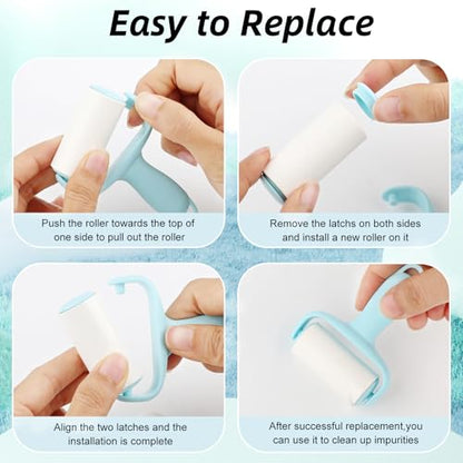 Blue Mini Lint Roller Travel Size,Reusable Lint Brush,Dog Cat Hair Remover with Ergonomic Handle and 3 Refills (90 Sheets) - color: Blue