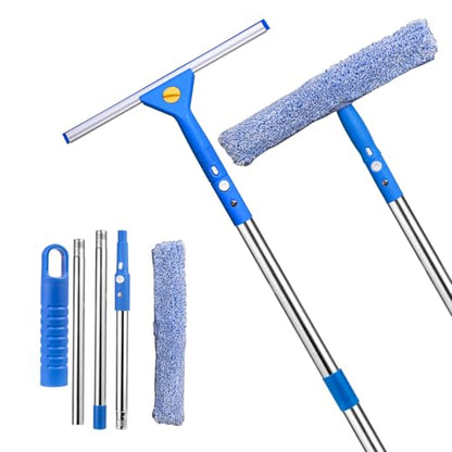 2-in-1 Window Cleaning kit with 51" Extension Poles, Suitable for Indoor & Outdoor Windows, High Glass, High Windows, Multi-Purpose Car Windshield Cleaning(Blue 15.74in - 51.18in) - size: 15.74 - 51.18"