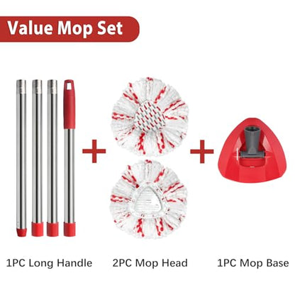 Spin Mop Replacement Head, Base, Handle Compatible with Ocedar Mop Set EasyWring 1-Tank Microfiber Spin Mop, 2 Refills Replacement Heads, 30-58in Handle and 1 Base Combo Set - color: New Set-centre 40% More (1-tank System)