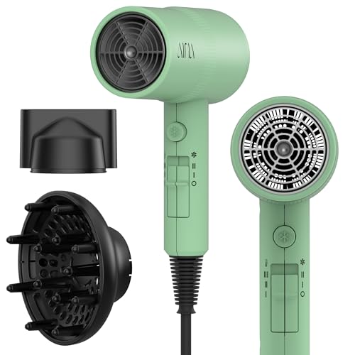 AINA Hair Dryer with Diffuser, Blow Dryer for Women | Advanced Ionic Technology, Ceramic Coating | Cold Shot Features Turbo Heat for Fast Drying and Shine 110V/ALCI (Jade Green) - color: Jade Green, size: 3 Piece
