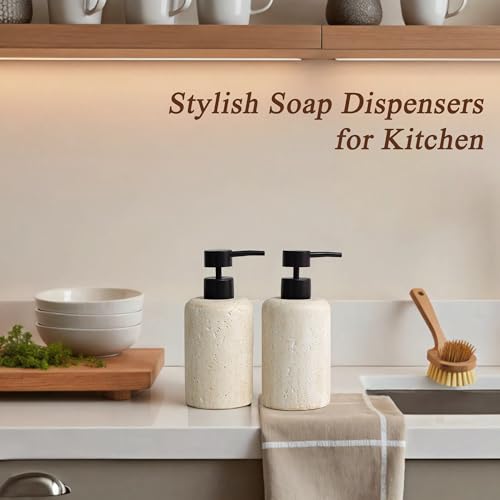 YMXYJM 2pcs/Set Hand Soap Dispenser Sets - 10.8oz Refillable Resin Liquid Soap Dispensers with Rust-Proof Pump for Bathroom Countertop or Kitchen, Faux Travertine - color: Faux Travertine