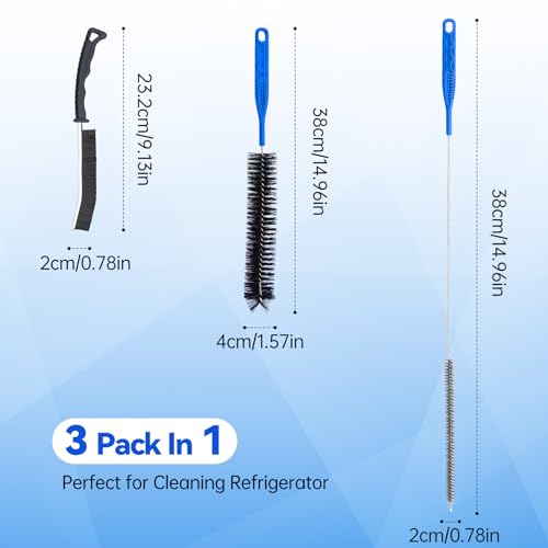 3 PCS Refrigerator Coil Cleaning Brush, Flexible Cleaner Brush Set for Refrigerator Coil, Multi-Use Lint and Dust Remover, with Crevice, Long and Detailing Brushes, Cleaning Tool Set