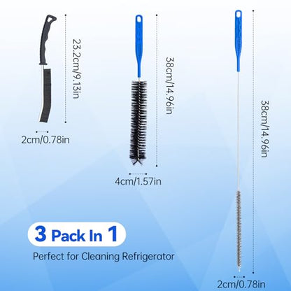 3 PCS Refrigerator Coil Cleaning Brush, Flexible Cleaner Brush Set for Refrigerator Coil, Multi-Use Lint and Dust Remover, with Crevice, Long and Detailing Brushes, Cleaning Tool Set