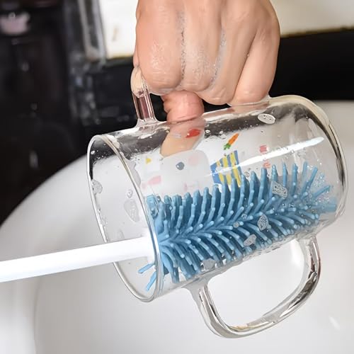 Three-Piece Cleaning Brush Set – Premium Straight Handle Silicone Bottle Cleaning Brush Kit for Cups, Bottles & Travel,Blue - color: Blue