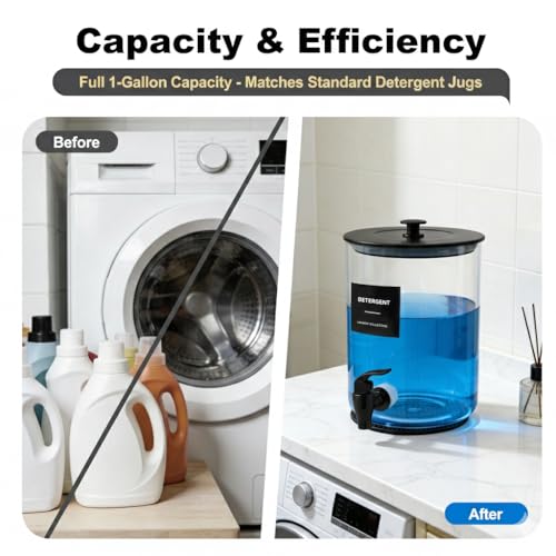 Glass Laundry Detergent Dispenser for Laundry Room Organization, 1 Gallon Large Liquid Soap Dispenser with Black Metal Lid & Leak-Proof Spigot, 2 Measured Cups, 2 Silicone Mats & 9 Labels (2, Black) - color: Black