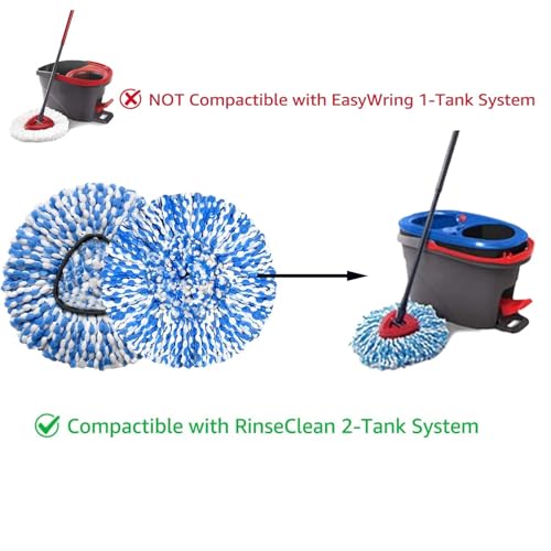 2 Pack Mop Replace Heads Compatible for OCeda, Spin Mop Refill Head Replacement for RinseClean 2-Tank System - Fluffy Microfiber, Machine Washable and Easy to Replace - size: 2 Count (Pack of 1)