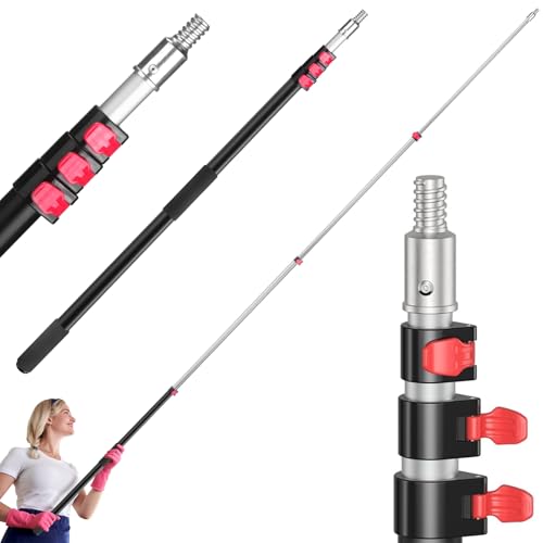 12FT Telescoping Extension Pole - Adjustable Aluminum Paint Roller Pole with 3/4" Universal Threaded Tip - Flip-Lock Extendable Pole for Window Roof Pool Cleaning - size: 12ft pole1