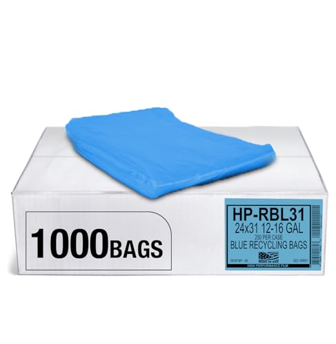 Aluf Plastics 12-16 Gallon 1.2 MIL (eq) Blue Industrial Strength Trash Bags - 24" x 31" - Pack of 1000 - for Industrial, Home, & Recycling - style: 12-16 Gal, 1.2 Mil Equiv, 1000 Count
