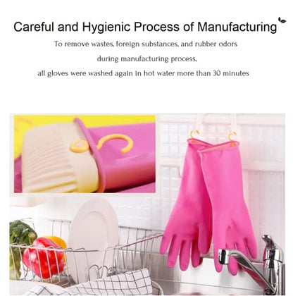 Myungjin 2 Pairs Reusable Waterproof Non-Slip Honeycomb Grip Latex Rubber Gloves with Hang-Dry Hooks/Hanging Loops for Dishwashing Household Cleaning Cooking (Medium) - size: Medium (Classic)