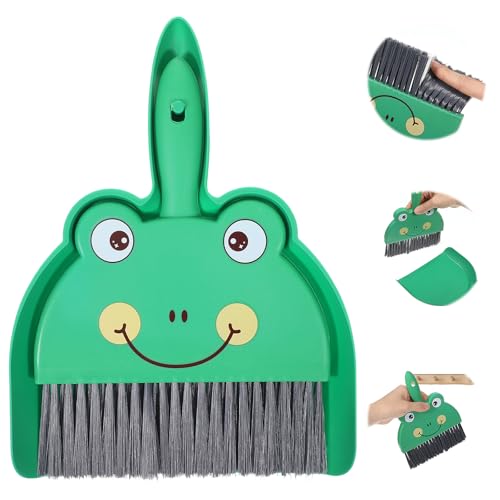 Tyqour Green Small Dustpan and Brush Set Cute Mini Hand Broom and Dustpan Set Portable Durable Desktop Cleaning Supplies for Tabletop Debris Keyboards